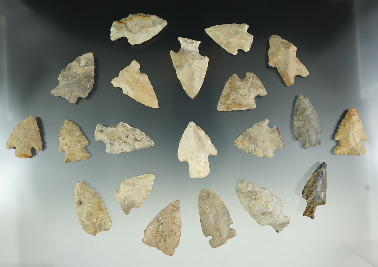 Group of 20 assorted points found in Dunaway Co., Michigan. Largest is 1 1/2".