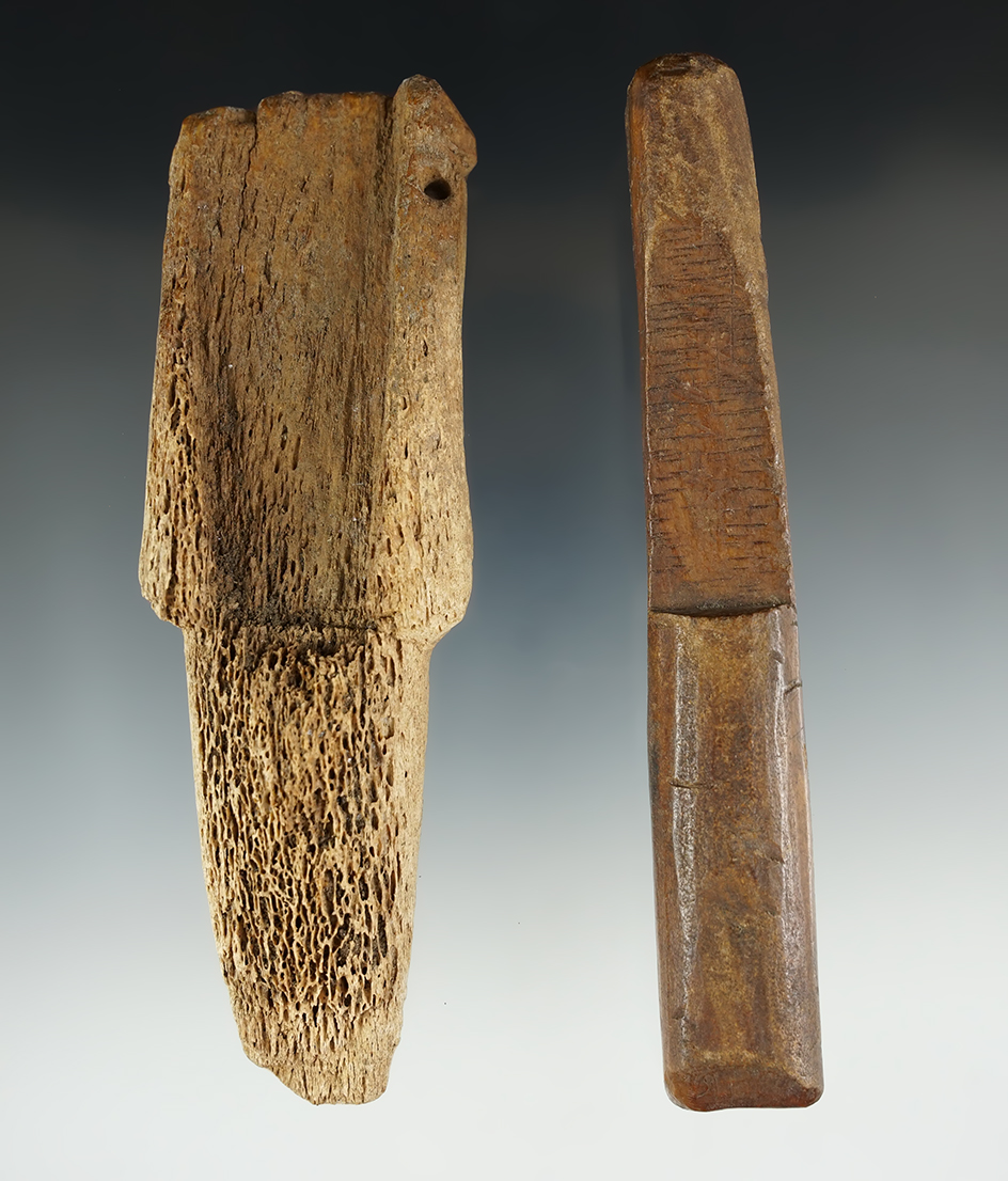 Pair of Inuit bone Adze heads/holders recovered in Alaska. Largest is 5 5/8".