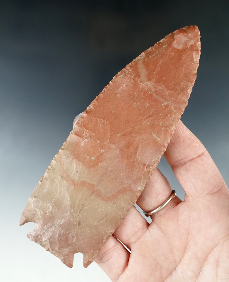 Sale highlight! 5 1/8" Jasper Benton with one restored ear found by Dennis Hagenow. Davis COA.