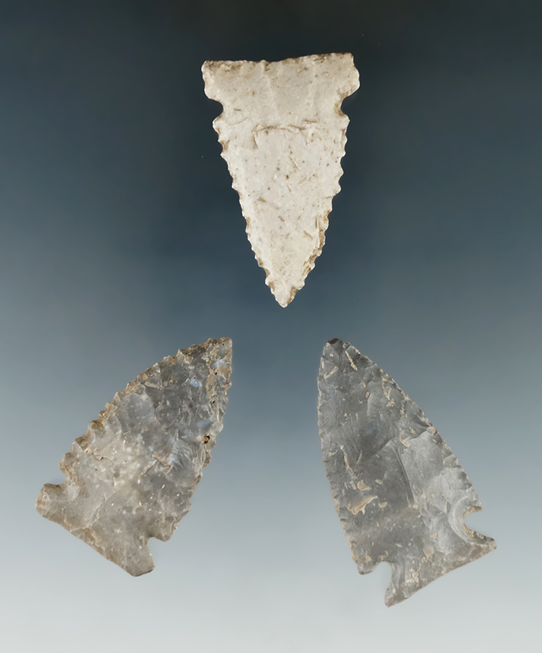 Nice set of three Tennessee points, largest is 1 3/4".