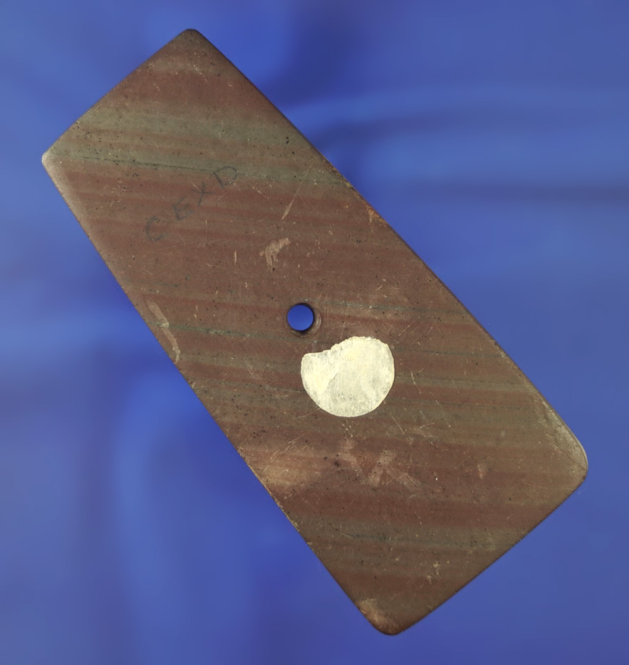 4 1/16" Trapeziodal Pendant - beautiful green and red banded slate - Summit Co.,  Ohio. Ex. Dilly.