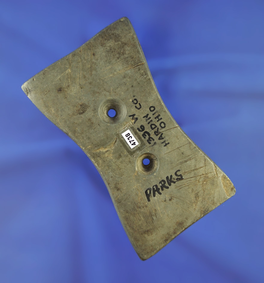 Ex. Parks & Wehrle collections! 3 9/16" Quadriconcave  Gorget found in Hardin Co.,  Ohio.