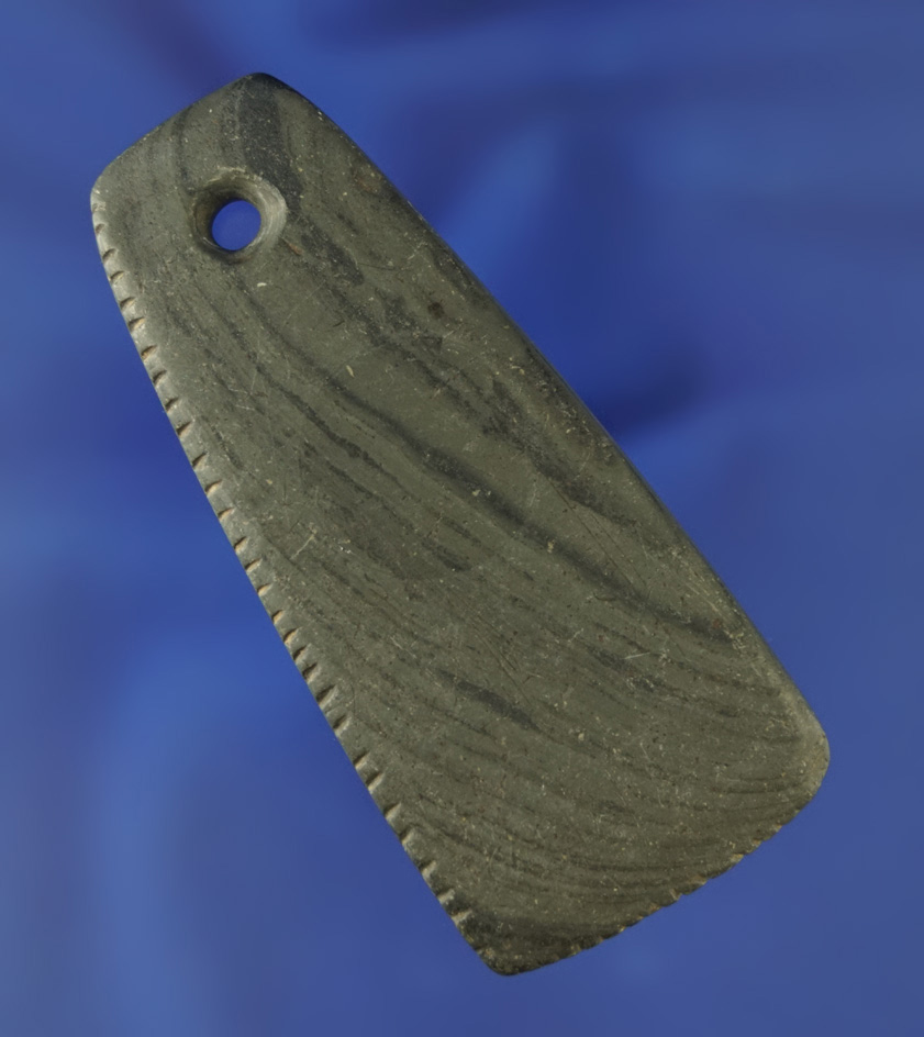 Highly tallied 2 7/8" Trapeziodal Pendant made from beautiful green banded glacial slate - Indiana.