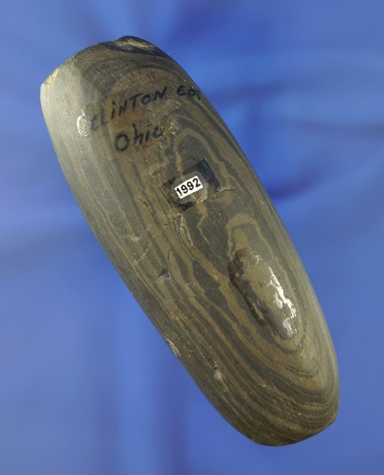 4 1/16" Fluted Tubular Bannerstone made from beautifully banded slate found in Clinton Co., Ohio.