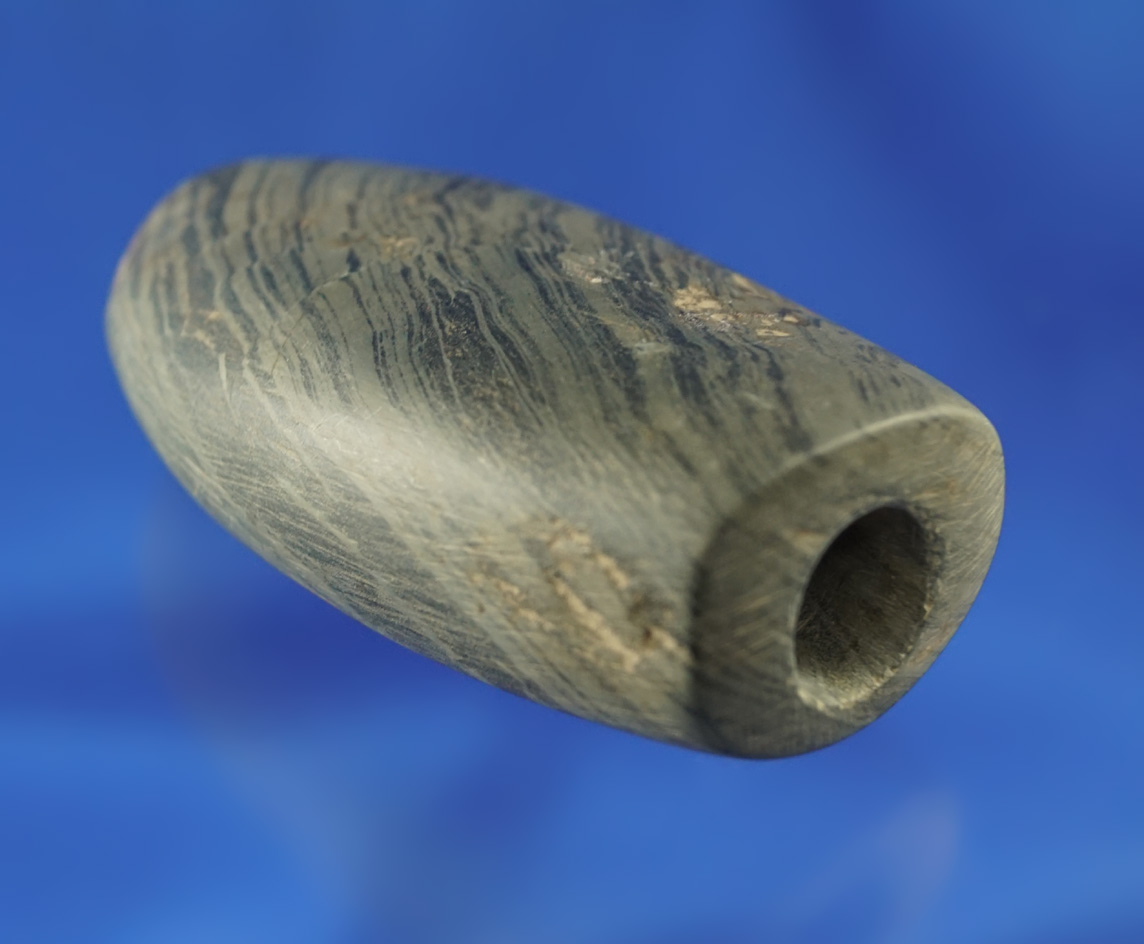 3 1/8" Tube Bannerstone made from green banded slate  found in Medina County Ohio.