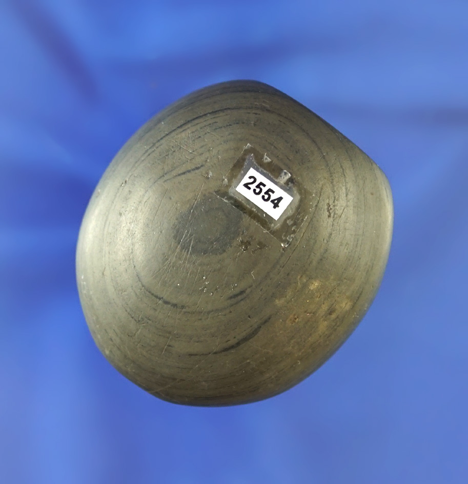 1 7/8" fluted Ball Bannerstone made from nicely banded glacial slate found in Ohio. Ex. Townsend