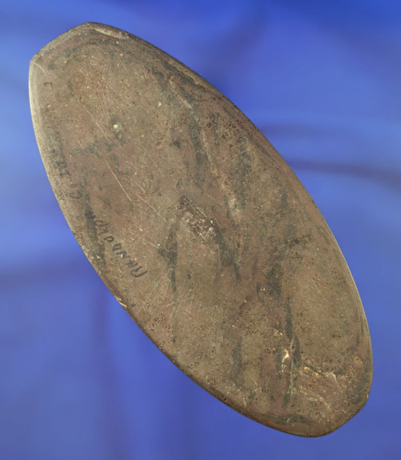 6 9/16" red banded slate undrilled Gorget - spotted but not drilled. - Randolph Co.,  Indiana.