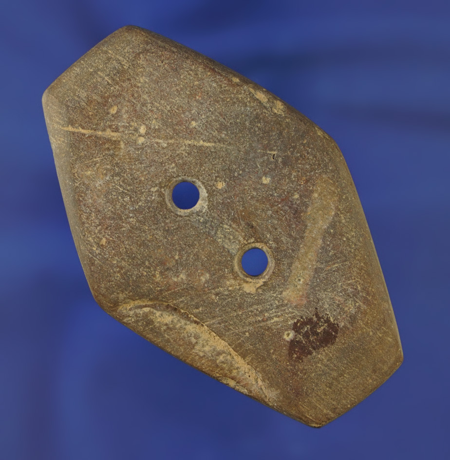 3 1/8" six-sided Brown slate Gorget found in New Jersey.