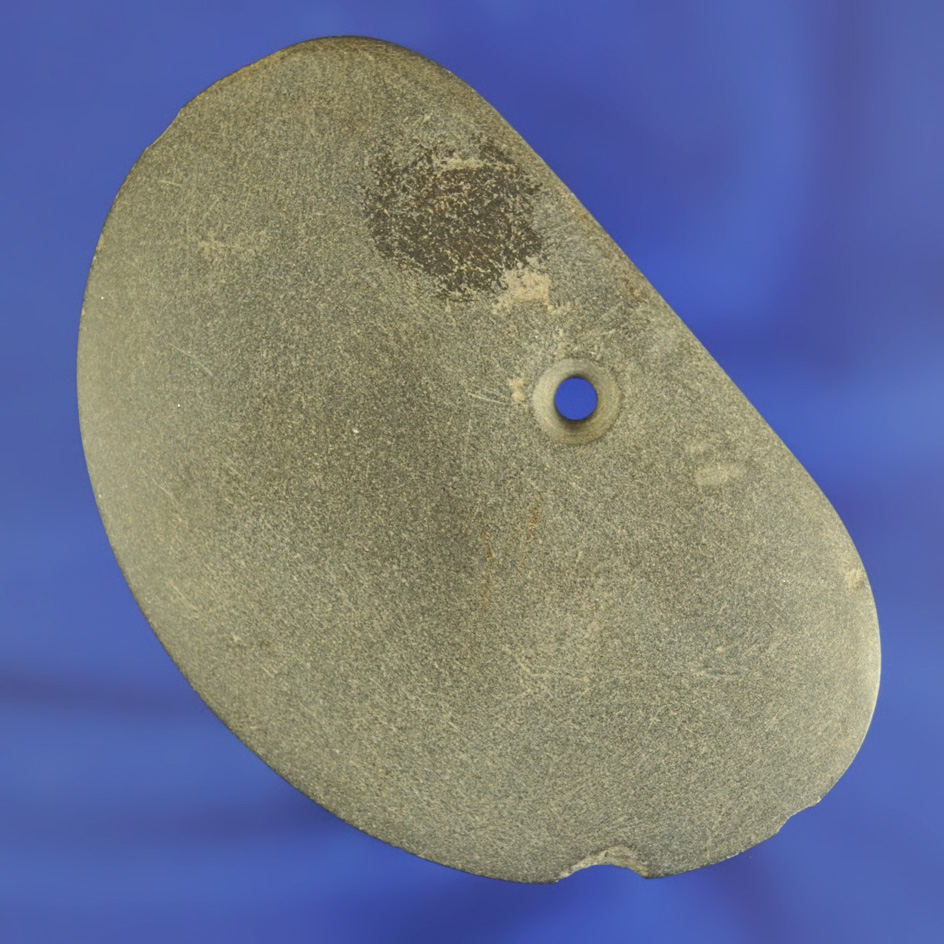 3 5/16" very unique perforated slate Ulu style knife found in New Jersey.