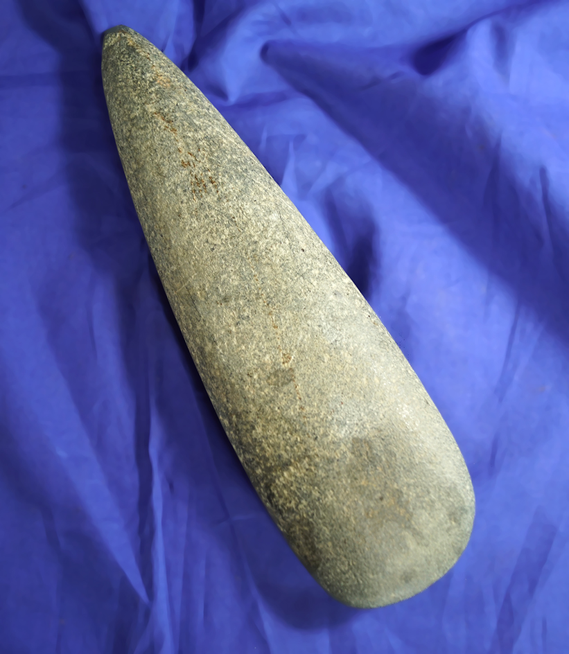 Large 9 1/16" Tapered Poll Celt found in Ohio.  Excellent condition, nice use wear to bit and poll