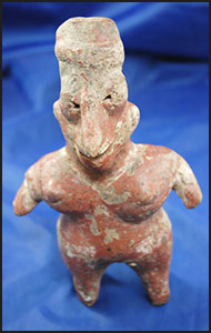 7 1/8" tall PreColumbian Western Mexico Jalisco Pottery Female Figure in nice condition.