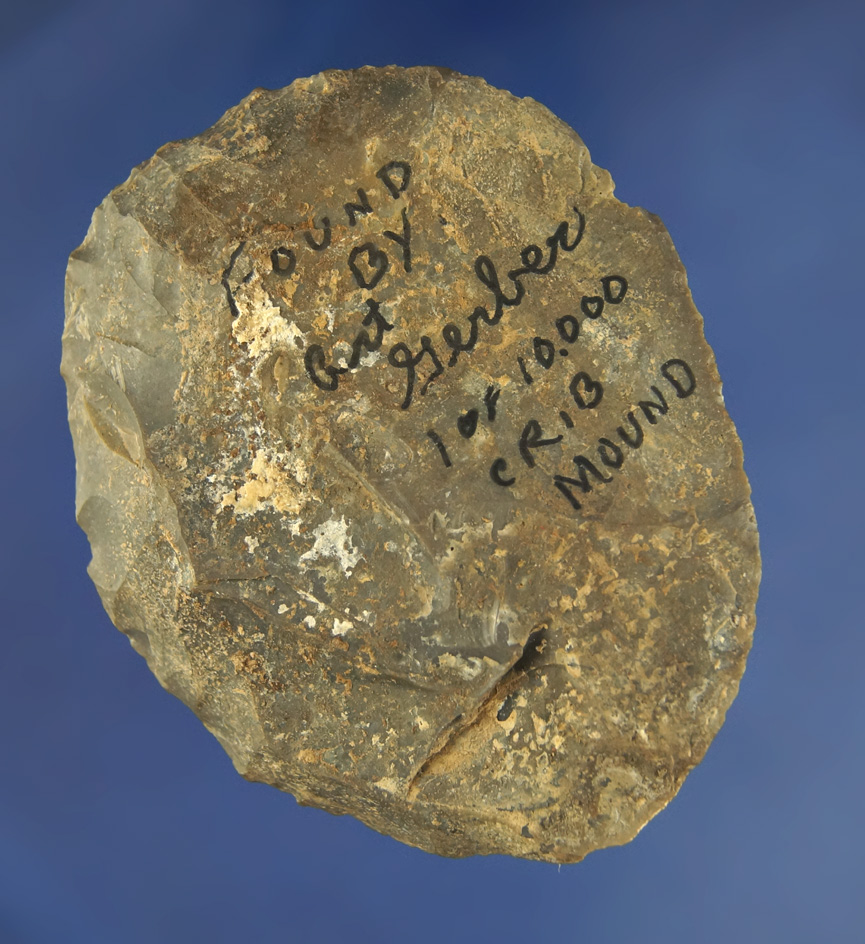 3 1/16" Hornstone Cache  Blade found at the Crib Mound, Spencer Co., Indiana. Art Gerber.