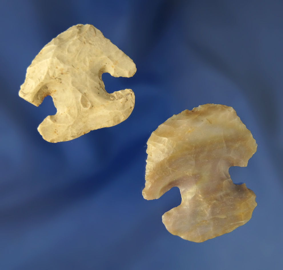 Pair of nicely styled Flint Ridge Flint E-Notch blunts found in Crawford and Morrow Co.,  Ohio.