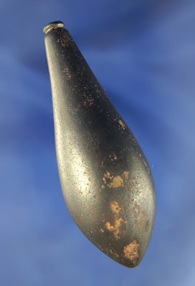 Exceptionally well styled and highly polished 3 3/8" Hematite  plummet found in Fulton Co.,  Illinoi