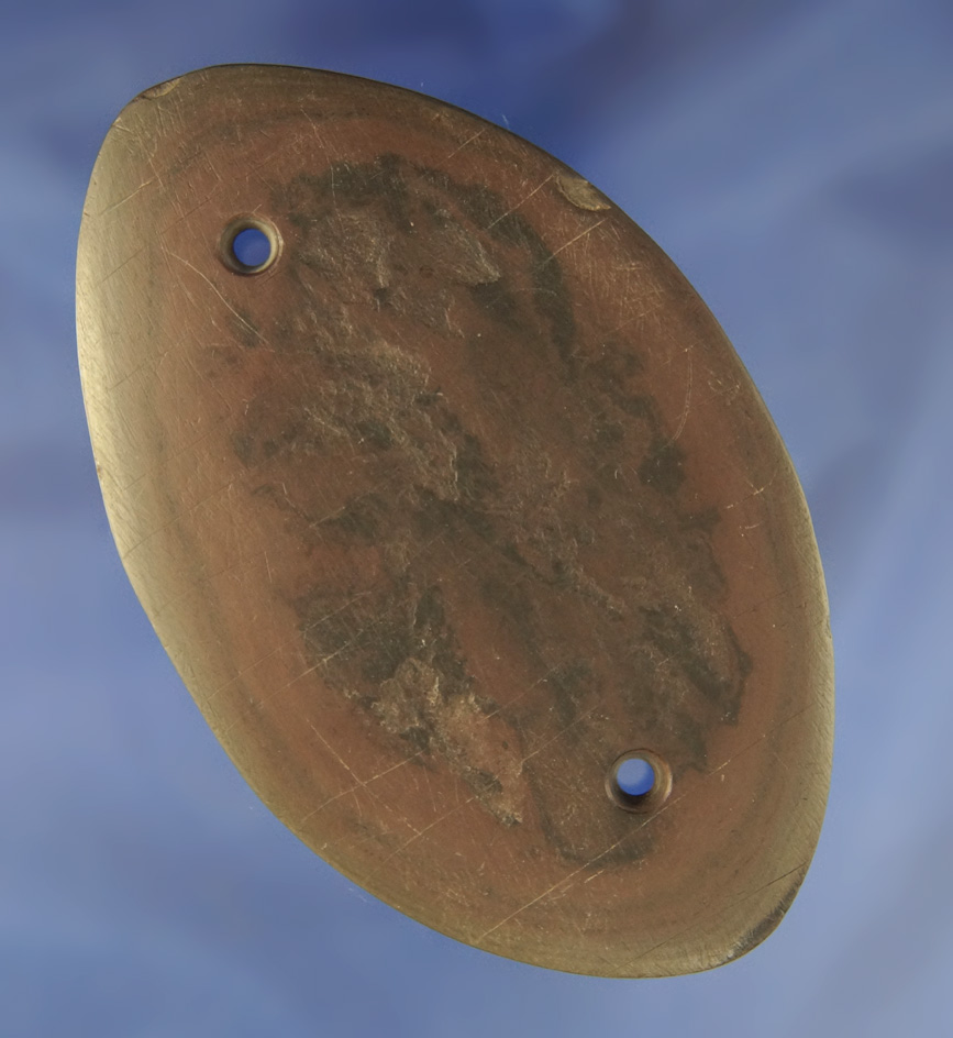 Thin and well styled 4 13/16" red banded slate Gorget  with engraving on both sides- Hardin Co.,  Oh