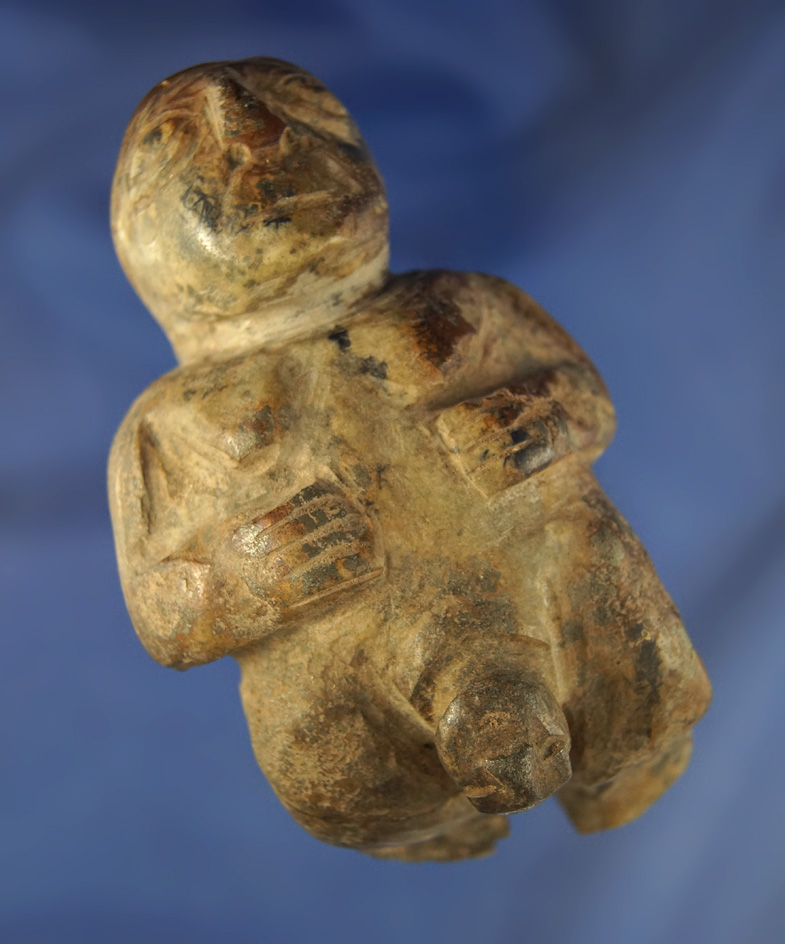 Very detailed 4 1/4" stone effigy carving of a Wari culture female giving birth  from Peru