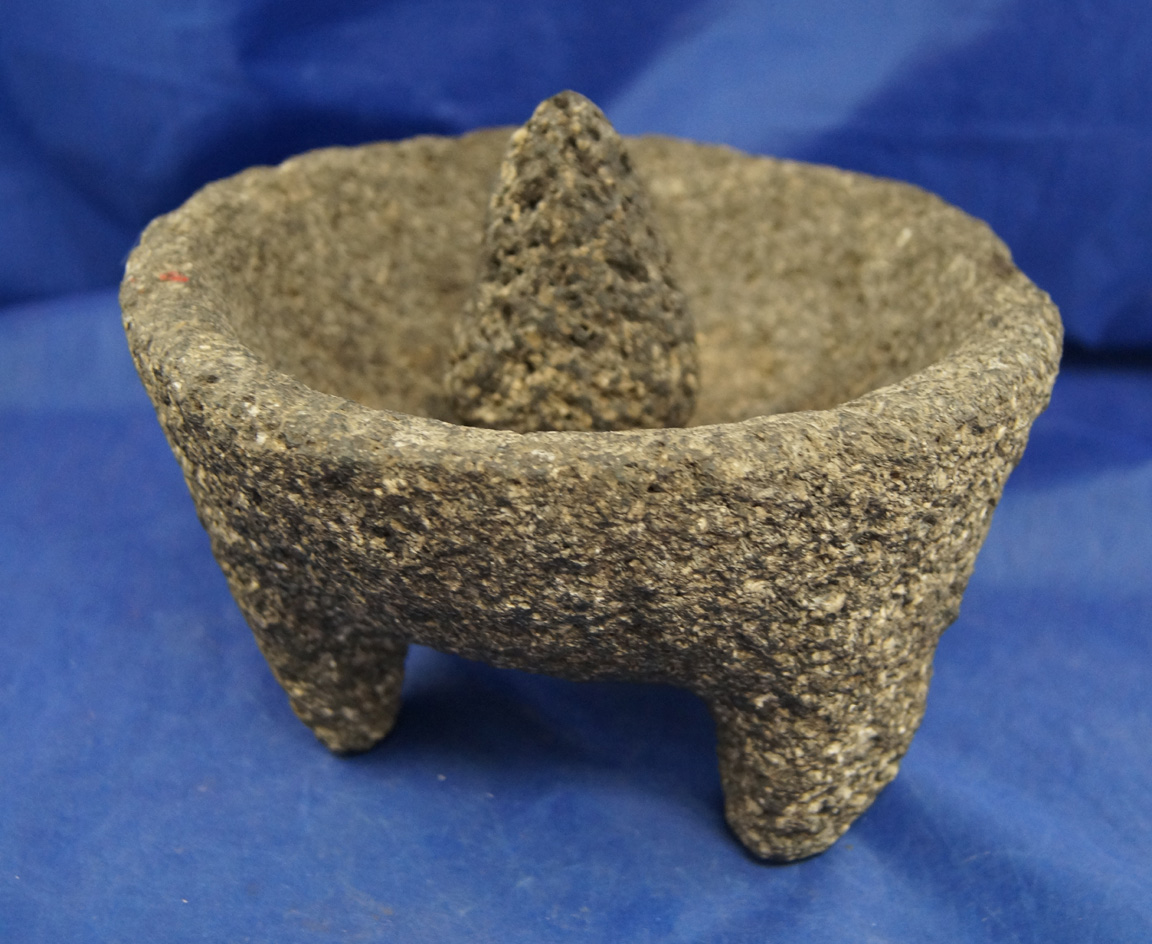 Lava Rock Mortar and Pestle Set from Arizona that is 7" Wide. Pictured in Who's Who #9, page 92.