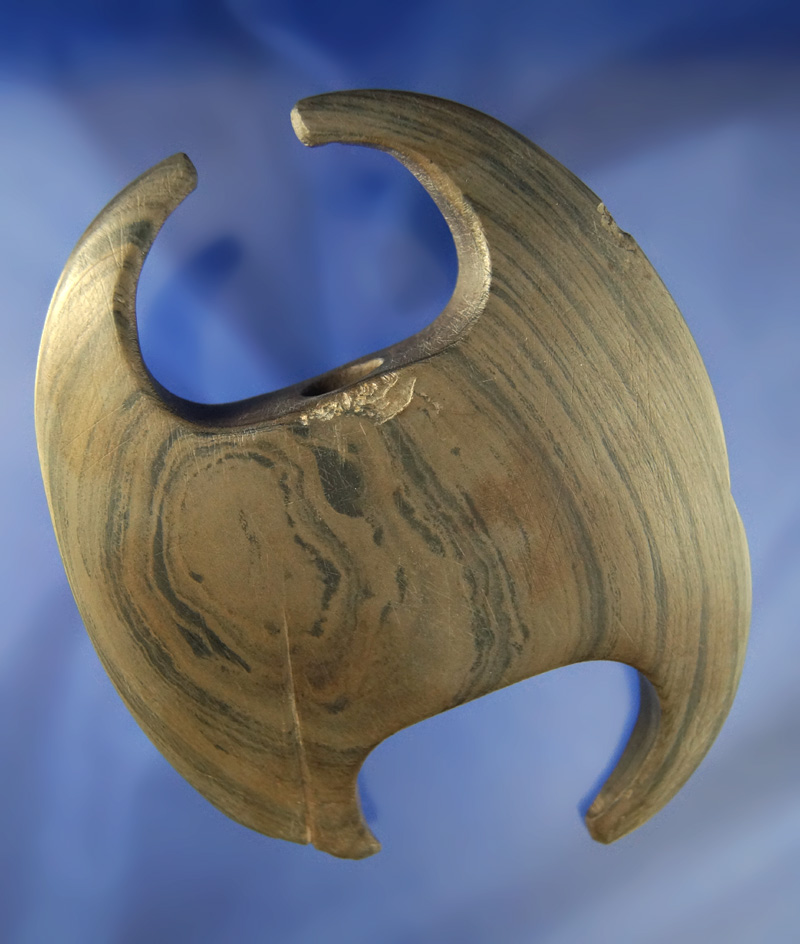 5 1/8" banded slate Notched Ovate found in Jay Co.,  Indiana by Larry Limbert in 1954