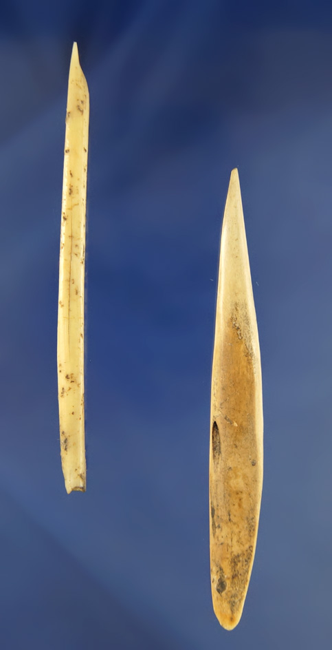 Pair of Bone Pins found in Tennessee. Pictured in Hothem's antler bone and Shell book