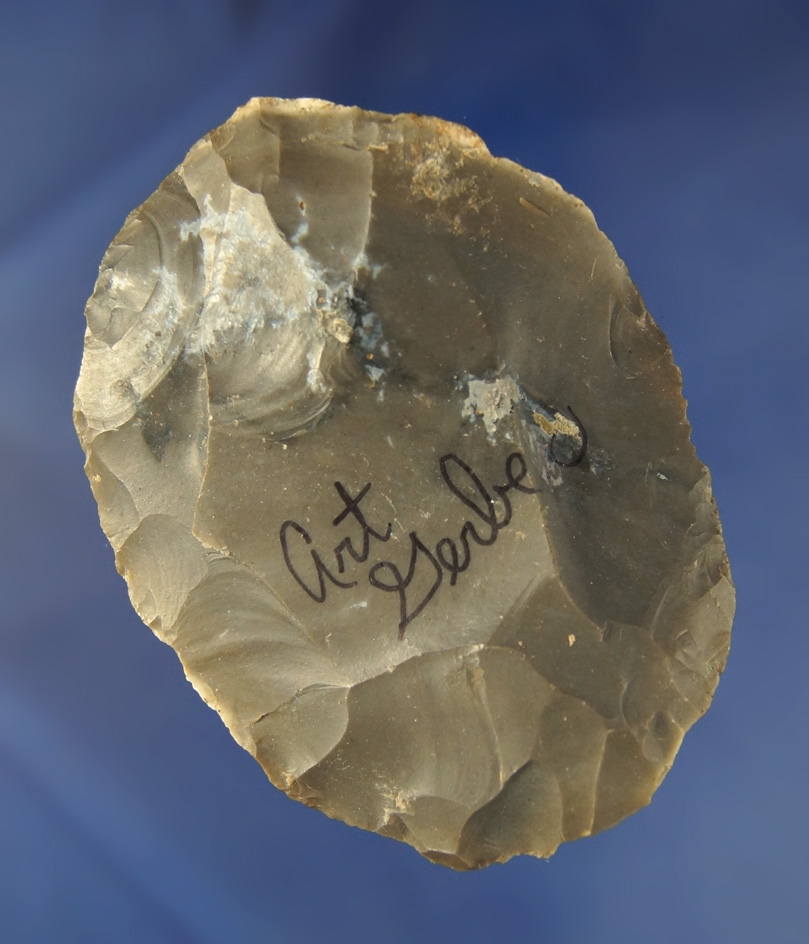 3 9/16" Hornstone Cache  Blade found at the Crib Mound, Spencer Co., Indiana by Art Gerber. Signed b