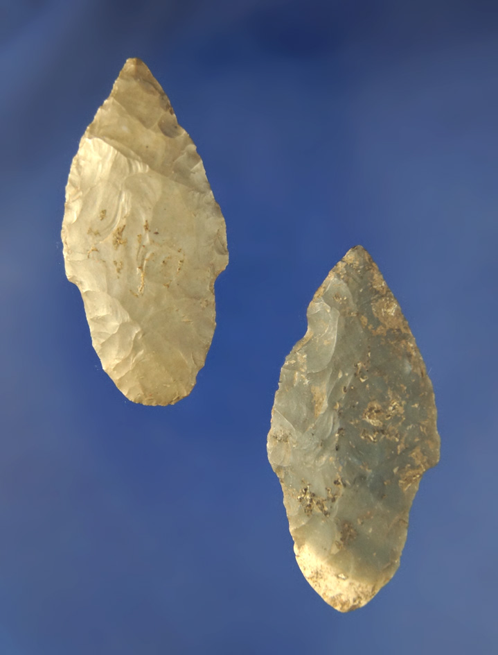 Pair of Hornstone Adena points,  found at the Crib Mound, Spencer Co.,  Indiana by Don Champion.