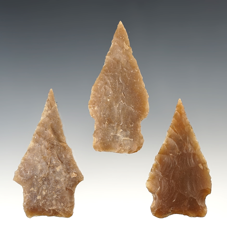 Ex. Museum! Set of 3 nice Lajita points found in Texas. The largest is 2 7/16".