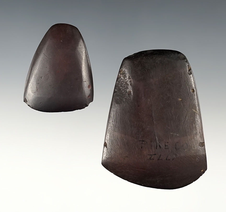 Pair of well made Hematite Celts. Madison & Crawford Co., Ohio. The largest is 2 5/8".