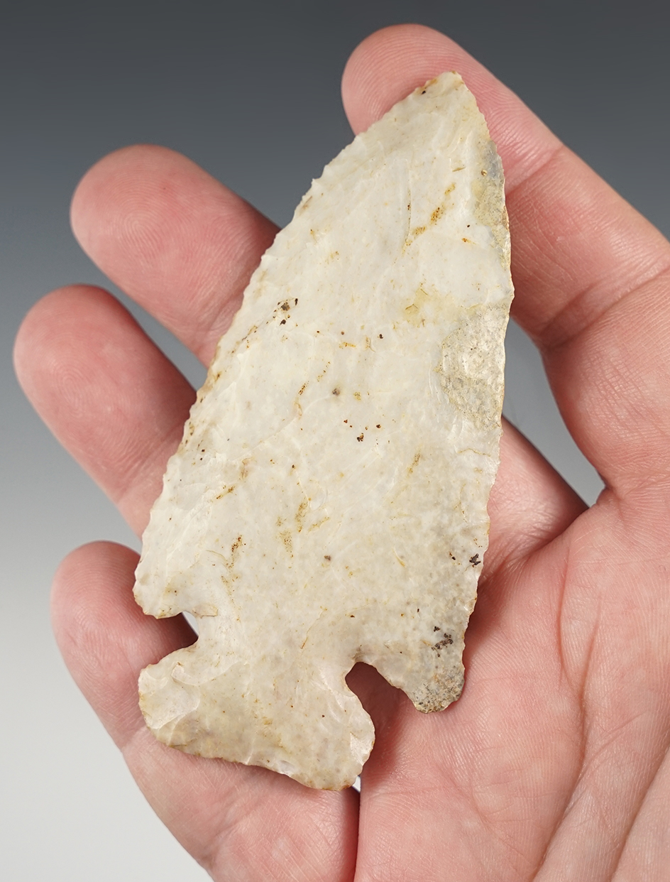 3 1/2" Thebes - Hancock Co., Illinois with several spots of restoration up one blade edge. 