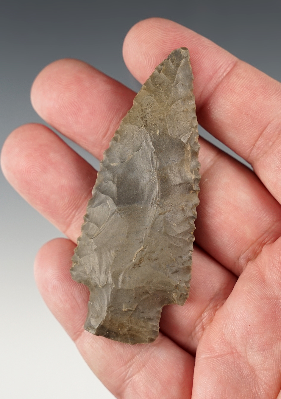 3" nicely serrated Hornstone knife found in Kentucky.