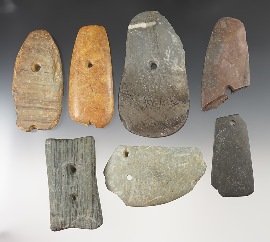 Set of assorted Gorget & Pendants includes a preform and an anciently salvaged piece.