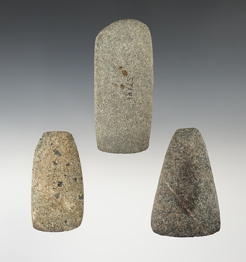 Set of 3 nice Hardstone Ohio pieces including 2 Celts and one well made Adze. Largest is 3 1/4".