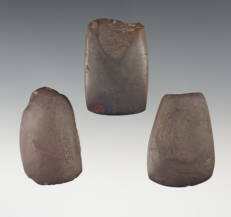 Set of 3 Hematite Celts found in Ohio. All are in good condition. The largest is 1 3/4".