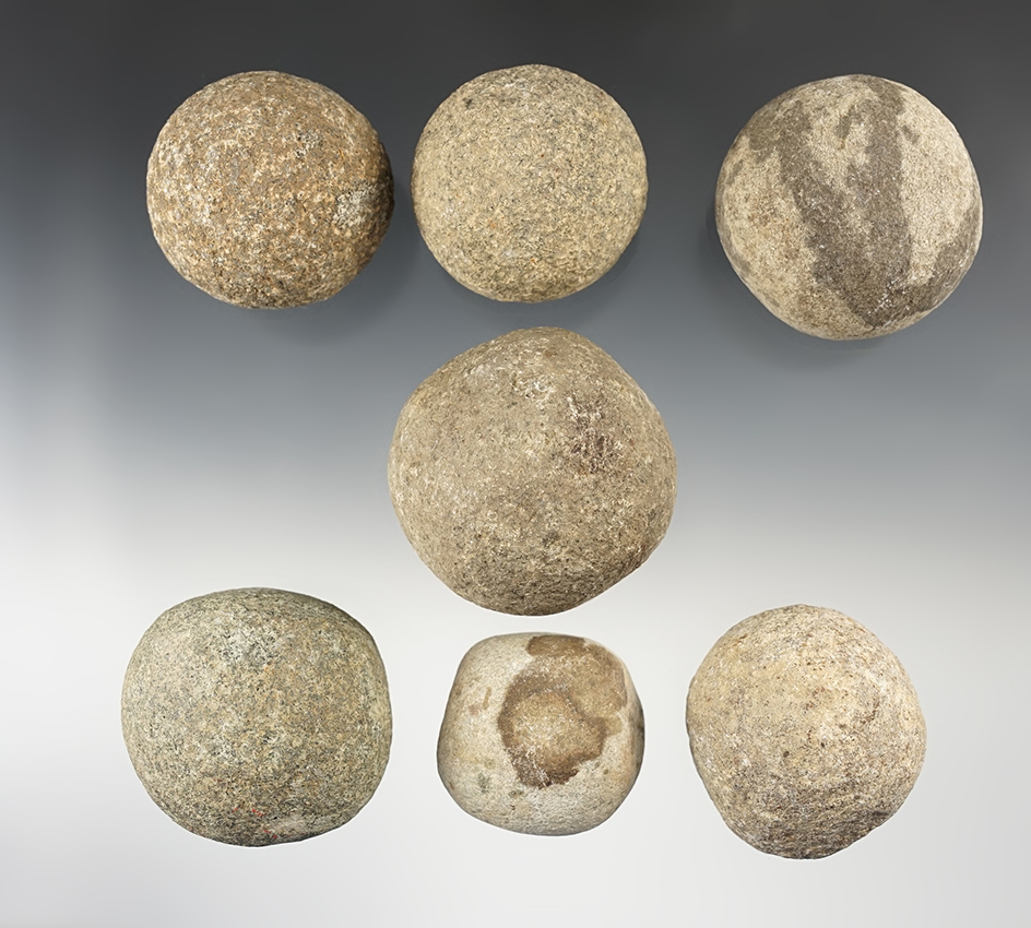 Set of 7 Ohio Hammerstones made from Hardstone. The largest is 2 3/16".