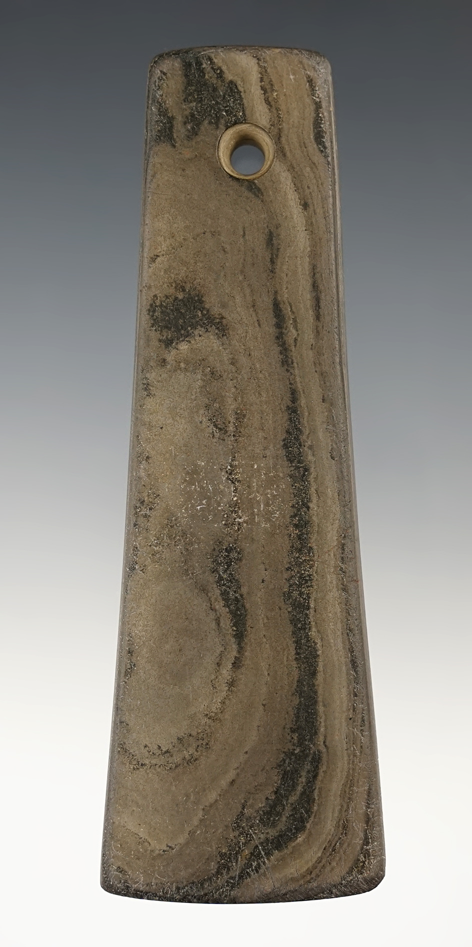 4 5/16" Ohio Bell Pendant made from Banded Slate. A nicely made example.