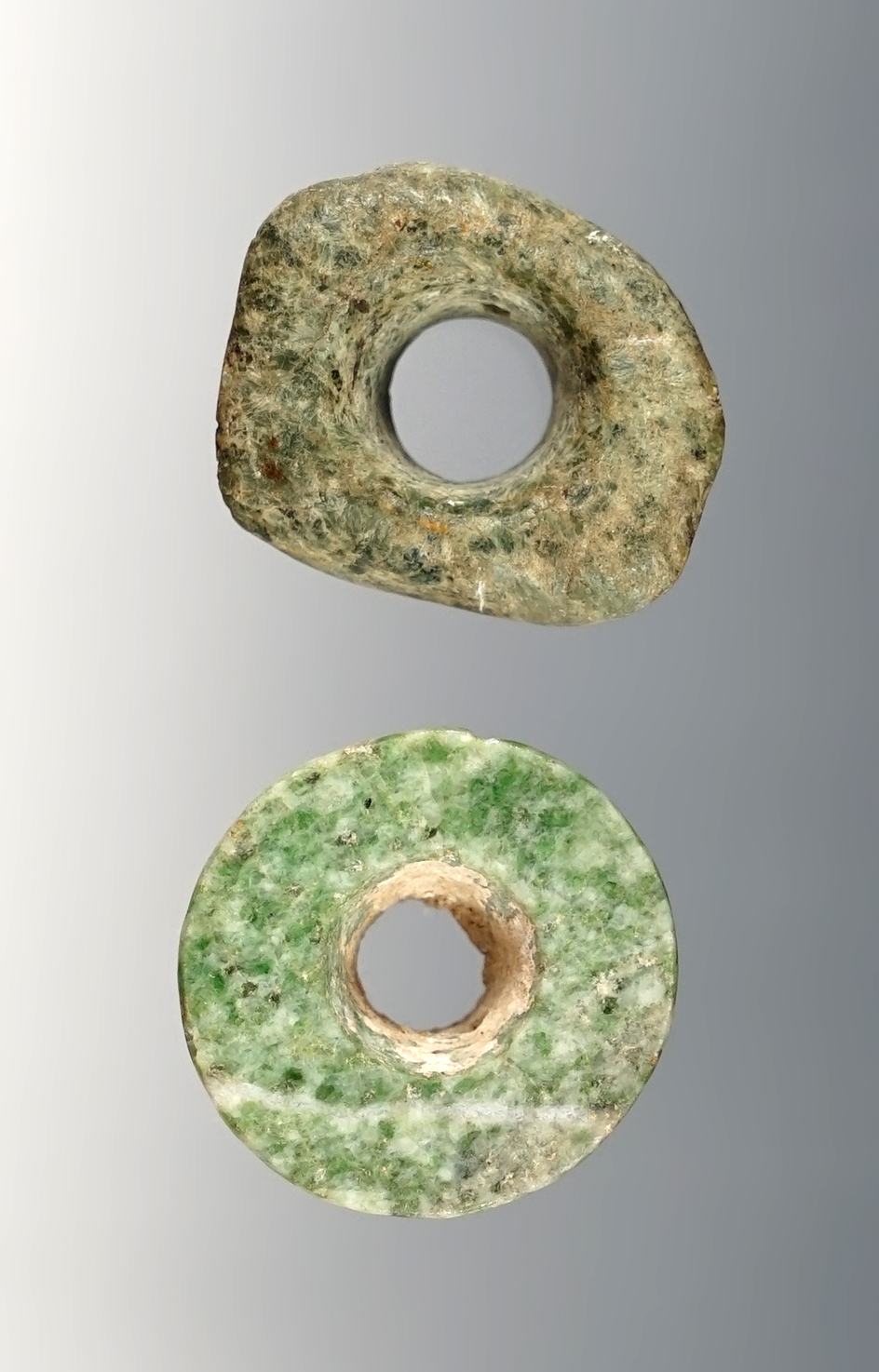 Pair of beautiful Mesoamerica Jadeite Ear Spools measuring 1".