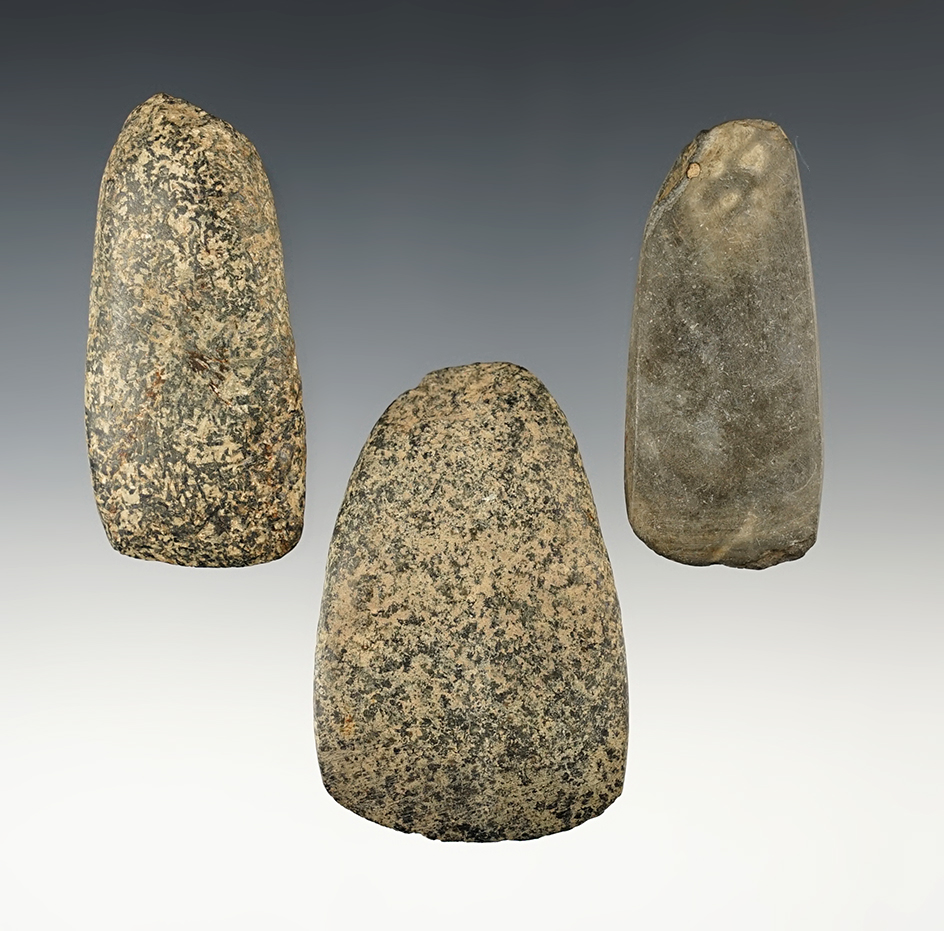 Set of 3 Celts in good condition. 2 are Hardstone and 1 is Slate. Stark Co., Ohio. Largest is 2 5/8".