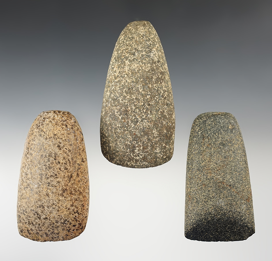 Set of 3 nicely made Hardstone Celts found in Ohio. The largest is 4".