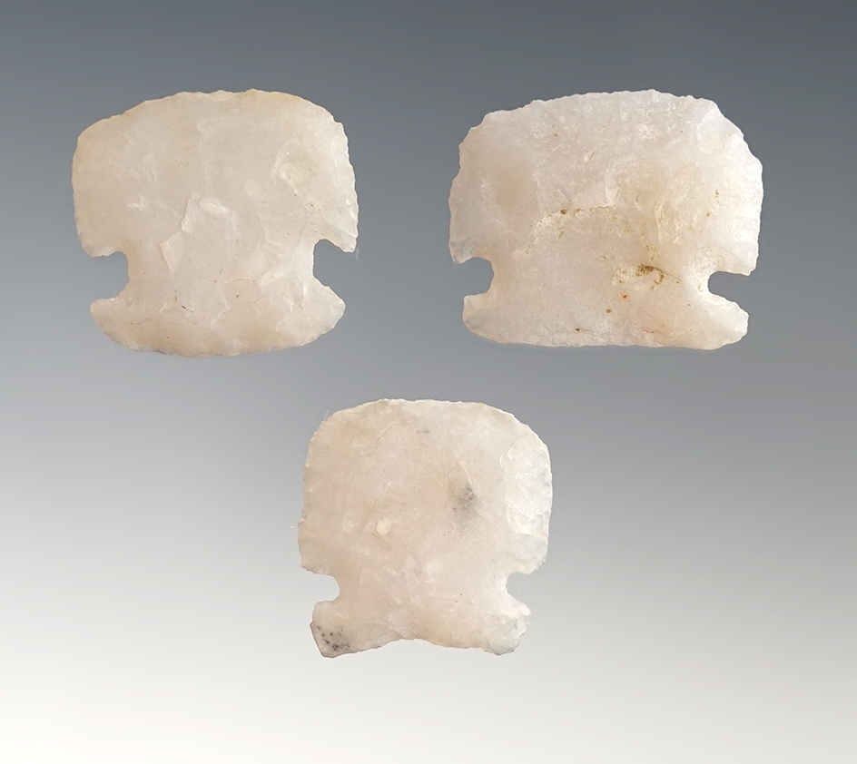 Ex. Museum! Set of 3 nice Sidenotch Scrapers found in New Mexico. The largest is 13/16".