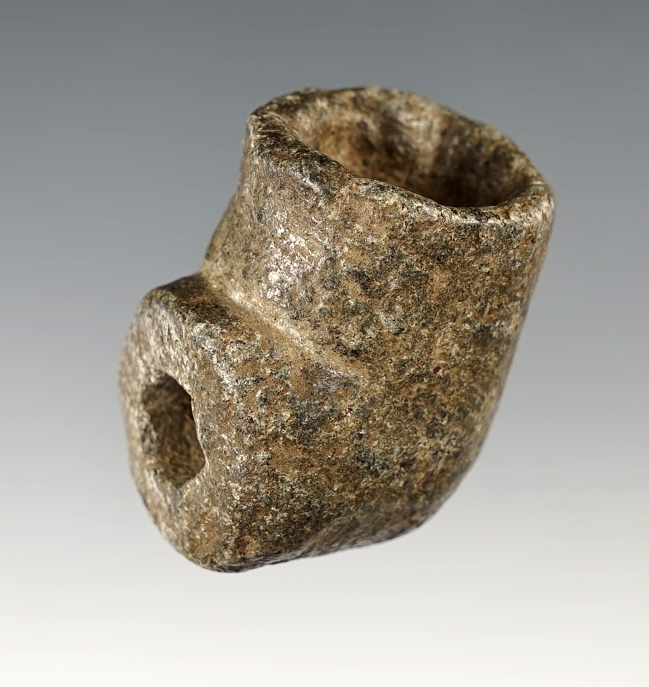 Fine 1 3/8" Elbow Pipe - Steatite. Fowler, Benton Co., Indiana. Ex. Walter Joseph Wright.