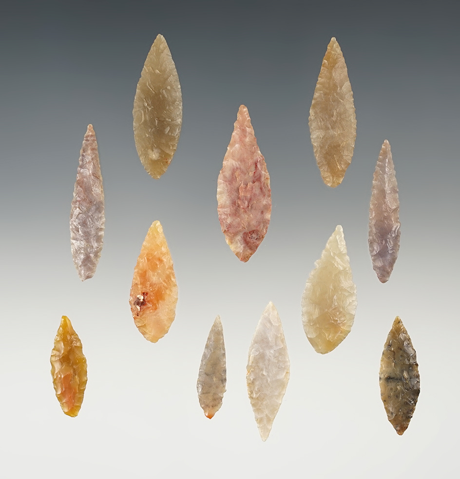Set of 11 nice African Neolithic points. The largest is 1 1/2".