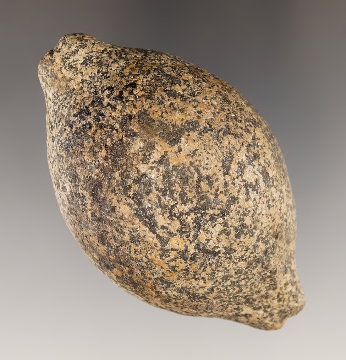 Unique 2 3/4" long Hardstone weight with grooved ends found in Calhoun Co., Illinois. Ex. Payne.