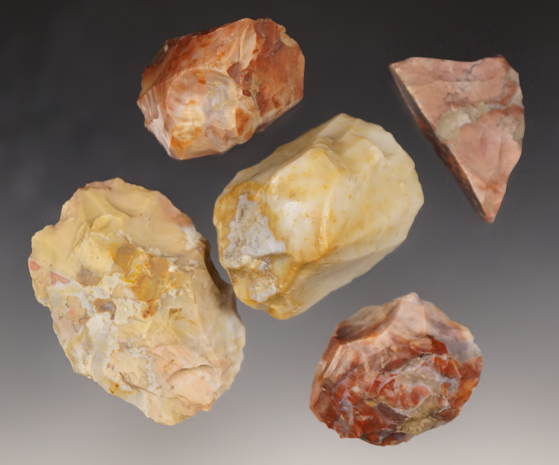 Set of 5 Flint Ridge Cores from the Ridge Museum near Flint Ridge, Licking Co., Ohio.