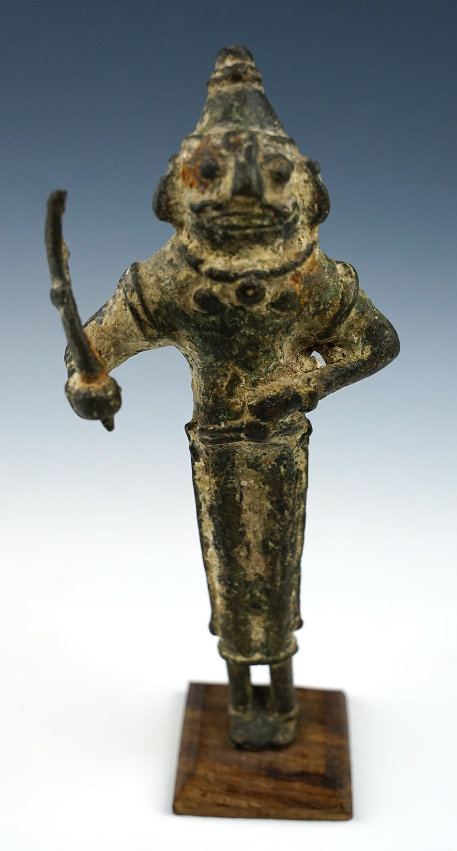 6 3/8" Tall Asian bronze statue of a warrior. Exact age and cultural affiliation unknown.