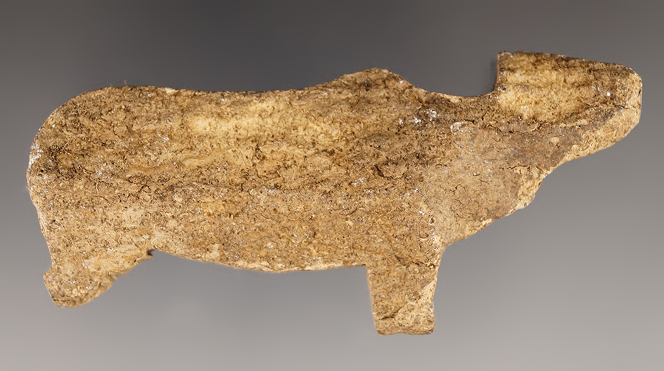 3 1/4" long Inuit Caribou Effigy made from Fossilized Bone found in Alaska.
