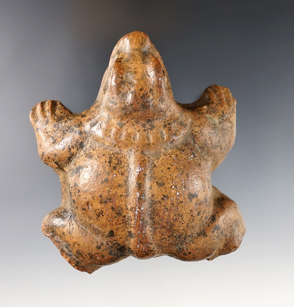 Pre-Columbian animal effigy pottery whistle recovered in Central America.