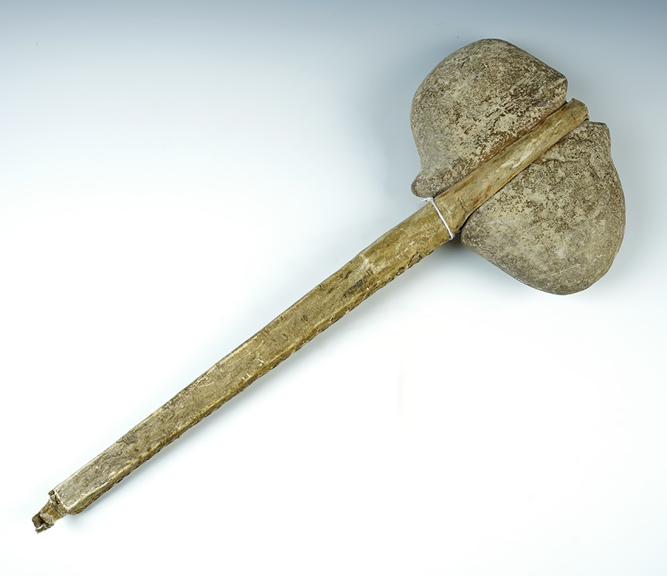 Nice display item axe. 15 1/2" overall height. Sinew sewn leather over wood handle. Canada.