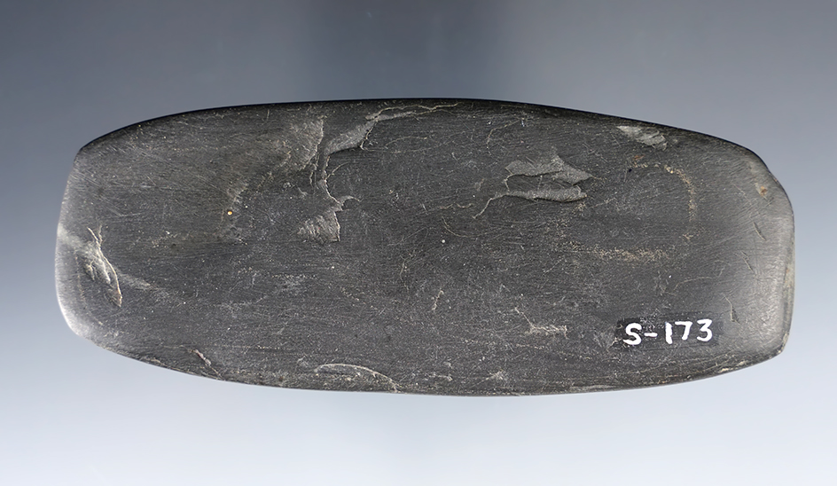 4 7/16" undrilled gorget made from black slate. 