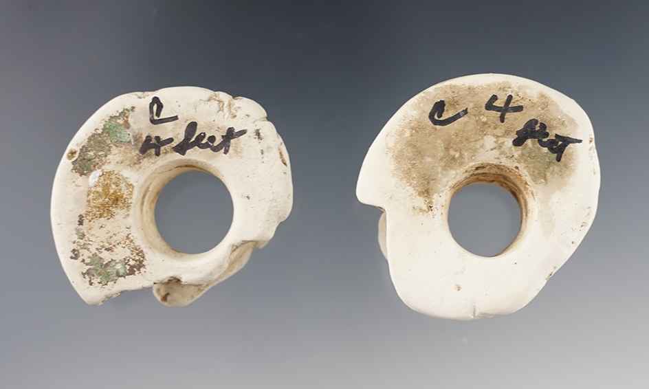 Ex. Museum! Pair of 1 7/8" diameter Shell Ear Spools recovered in Oklahoma.