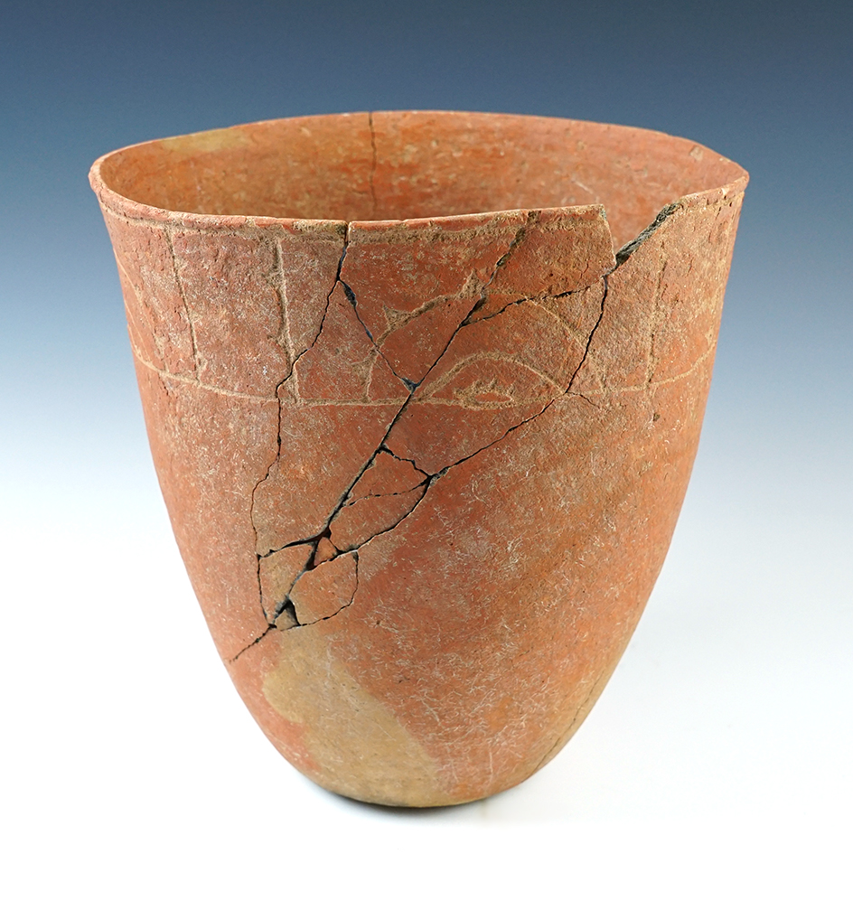 Ex. Museum! 9 1/2" Caddo Avery engraved Vase. Found by noted author and archaeologist G. Perino.