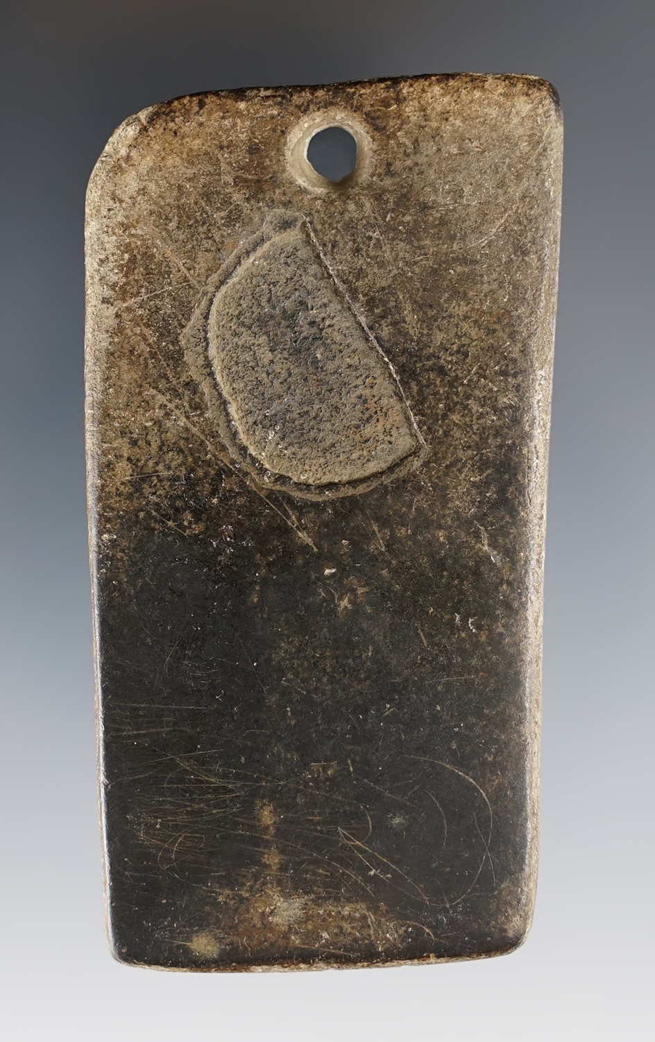 3 1/4" Salvaged Pendant found close to a mound in Parma, Ohio. Ex. Reverend J. A. Bates.